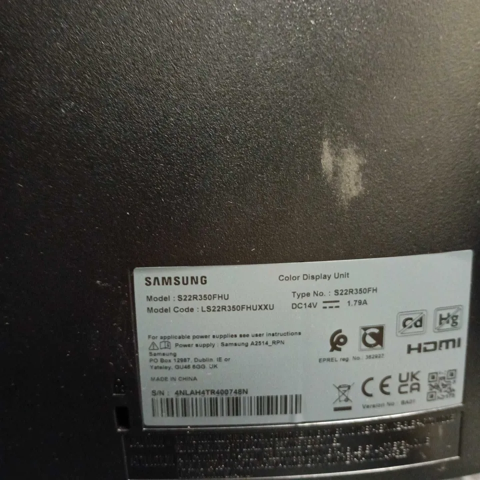 SAMSUNG COLOUR DISPLAY UNIT – MONITOR, MODEL S22R350FHU (S22R350FHUXXU)