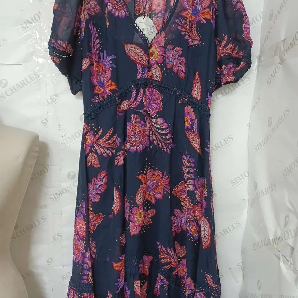 MONSOON LADIES MAXI DRESS NAVY MULTI SIZE 12