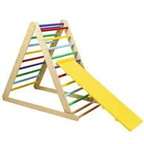 BOXED COSTWAY WOODEN CLIMBING LADDER WITH RAMP FOR KINDERGARTEN OR HOME-COLORFUL