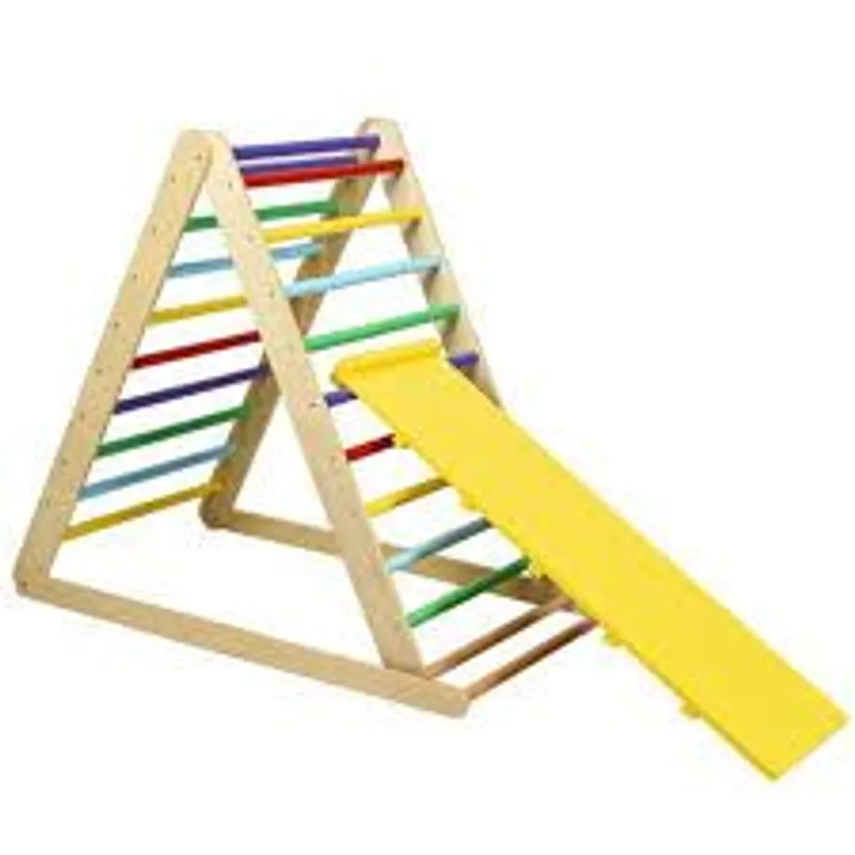 BOXED COSTWAY WOODEN CLIMBING LADDER WITH RAMP FOR KINDERGARTEN OR HOME-COLORFUL