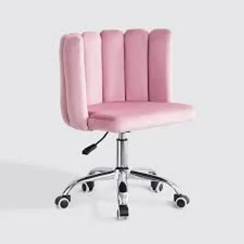 BOXED PINK VELVET SWIVEL CHAIR