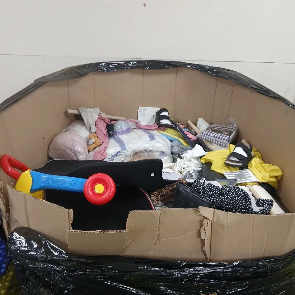 PALLET OF MIXED PRODUCTS INCLUDING METAL PARTS, CLOTHING, UMBRELLA ETC.