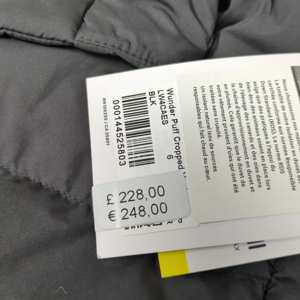 LULULEMON WUNDER PUFF CROPPED VEST BLACK SIZE 6 WITH TAGS