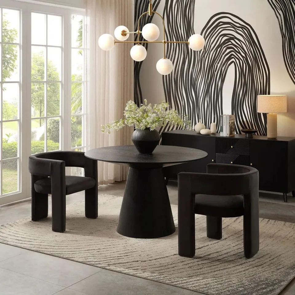 BOXED DUSK CASSIE 4-6 SEATER DINING TABLE - BLACK WOOD (2 BOXES)