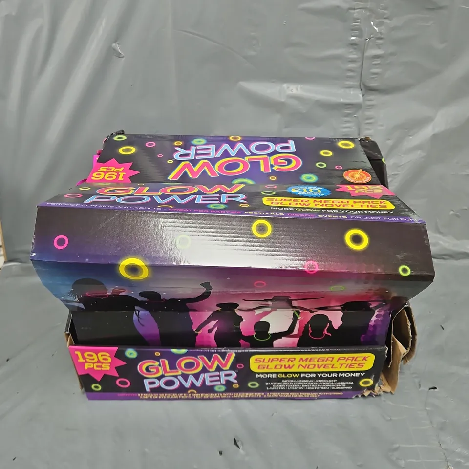 BOXED GLOW POWER SET OF 12 196PC MEGA PACKS OF GLOW NOVELTIES - COLLECTION ONLY