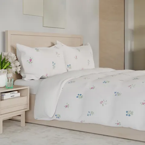 COZEE HOME FRL EMBELLISHED 3PC DUVET SET WHITE FLORAL DOUBLE