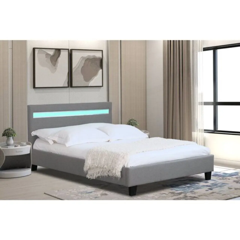 BOXED NEWVILLE 4FT UPHOLSTERED BED FRAME - LIGHT GREY (2 BOXES)