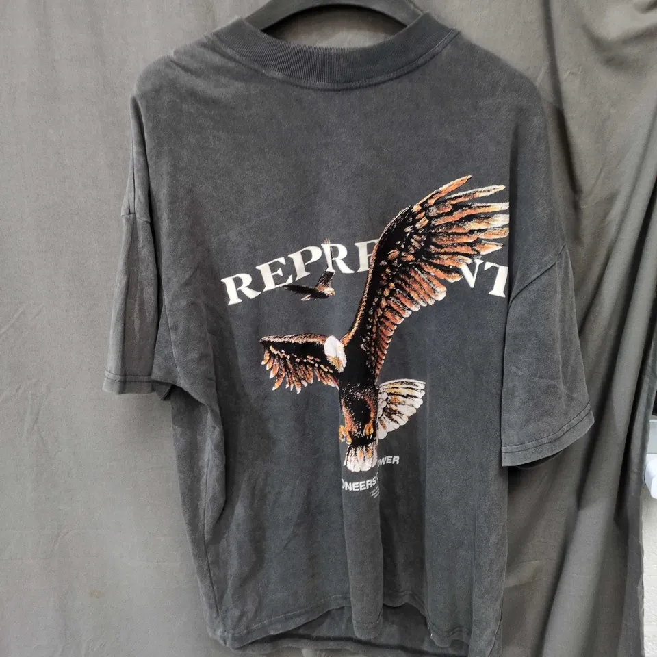 REPRESENT T‑SHIRT – BLACK WITH EAGLE GRAPHIC, UK SIZE S