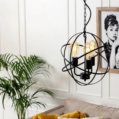 BOXED DALTON MATT BLACK ATOM 3 WAY STEAMPUNK CEILING LIGHT