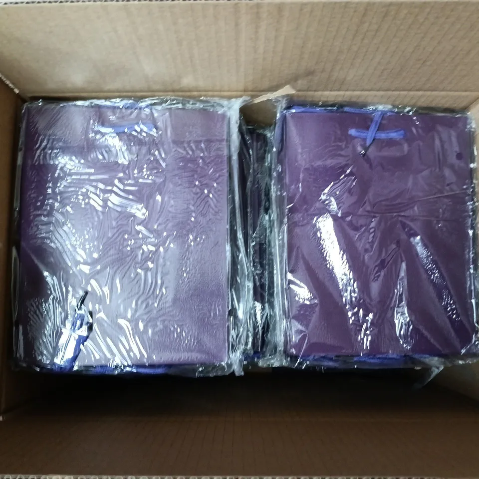 LARGE BOX OF APPROX 20 PURPLE GIFT BAGS WITH HANDLES