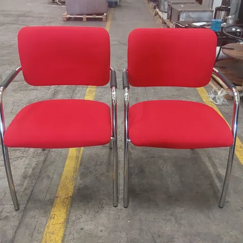 PAIR OF UPHOLSTERED RED OFFICE CHAIRS