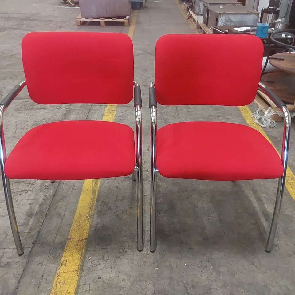 PAIR OF UPHOLSTERED RED OFFICE CHAIRS