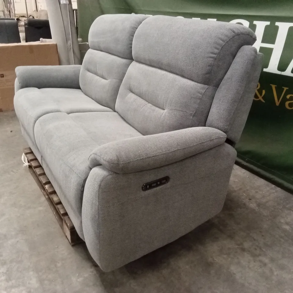 QUALITY DESIGNER 3 SEATER FABRIC UPHOLSTERED POWER RECLINER SOFA