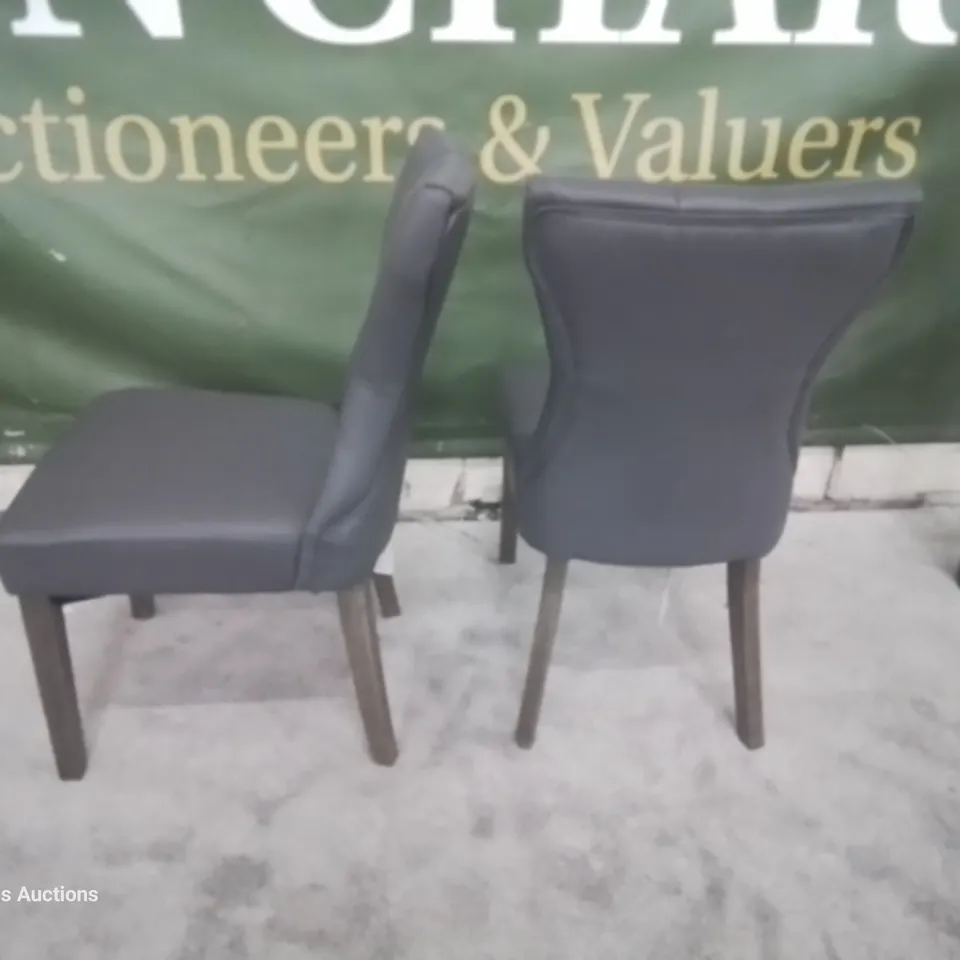 PAIR BEWLEY GREY KEATHER DINING CHAIRS GREY LEGS 