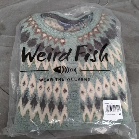 BAGGED WEIRD FISH HATTY FAIR ISLE CARDIGAN IN SEA MIST - SIZE 14