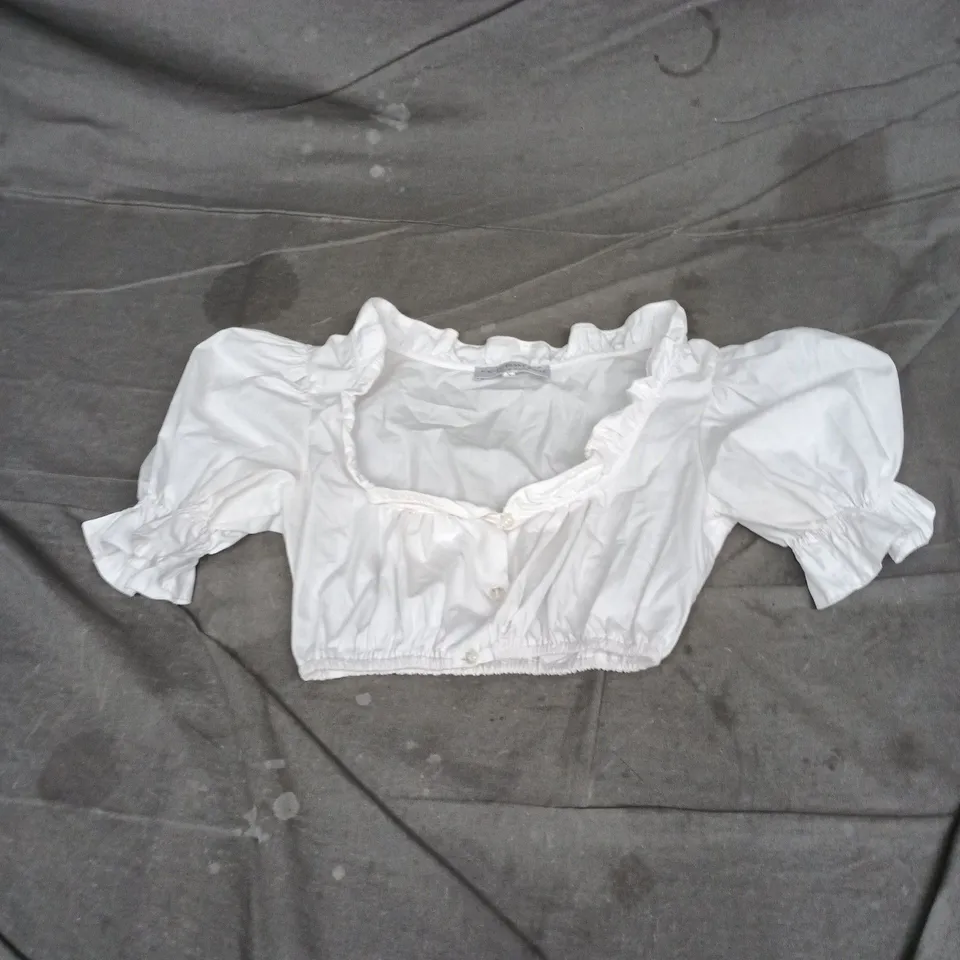 KAISER FRANZ JOSEF WHITE PUFF-SLEEVE CROPPED BLOUSE – UK 4 (EU 32)