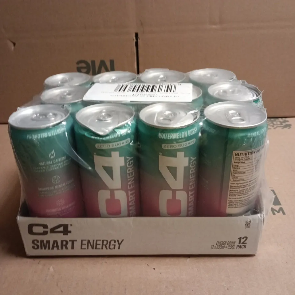 C4 SMART ENERGY DRINK 12 PACK – 12 X 330ML CANS WATERMELON BURST