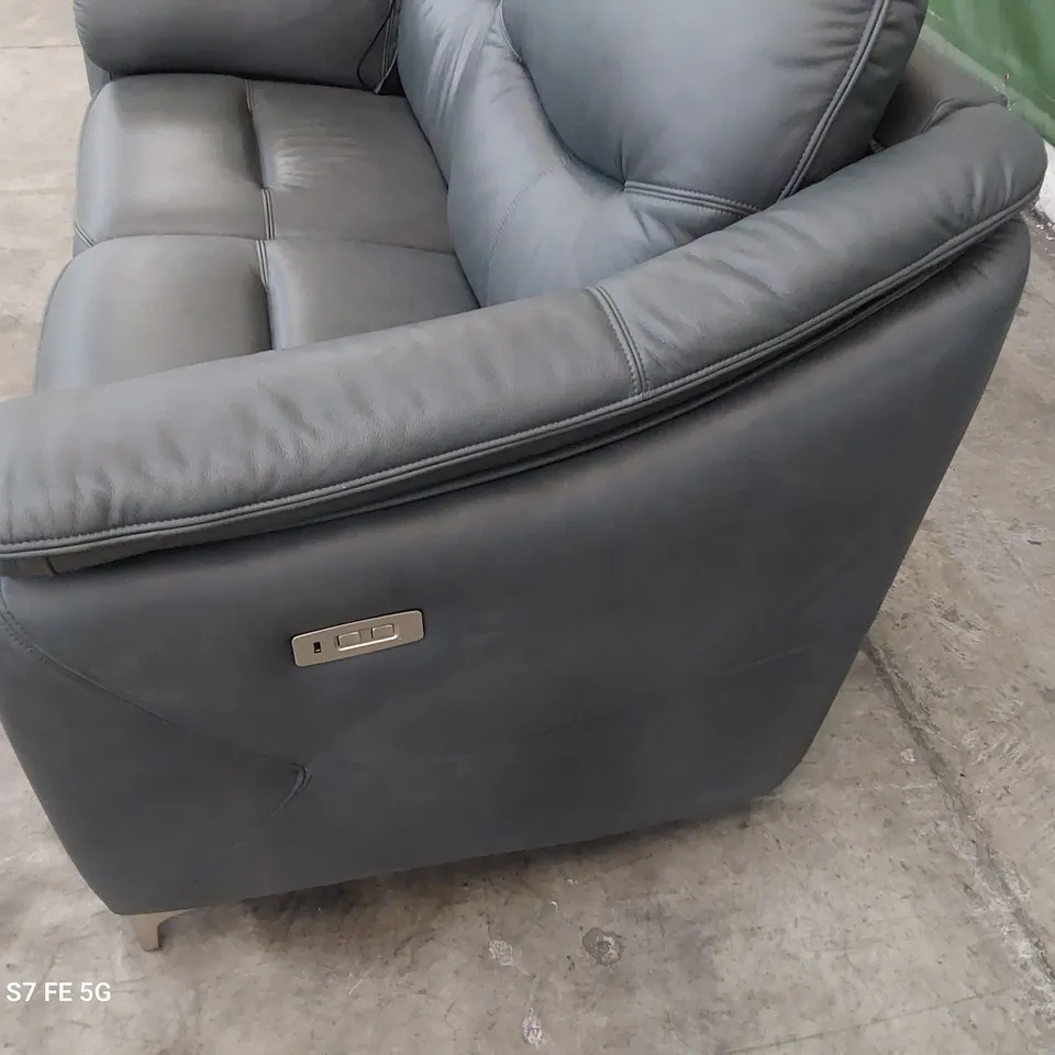 QUALITY BRITISH DESIGNER G PLAN JACKSON POWER RECLINING TWO SEATER SOFA CAMBRIDGE PETROL BLUE LEATHER 