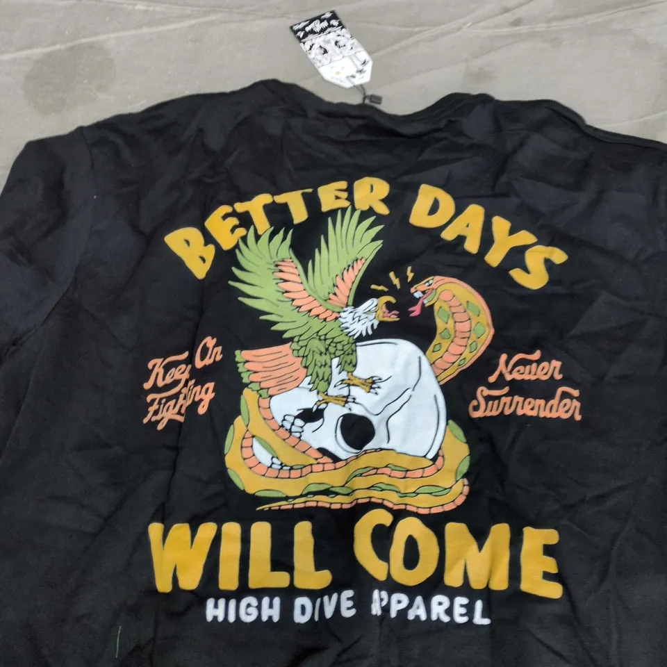 HIGH DIVE APPAREL BLACK T‑SHIRT XL – "BETTER DAYS WILL COME" GRAPHIC TEE