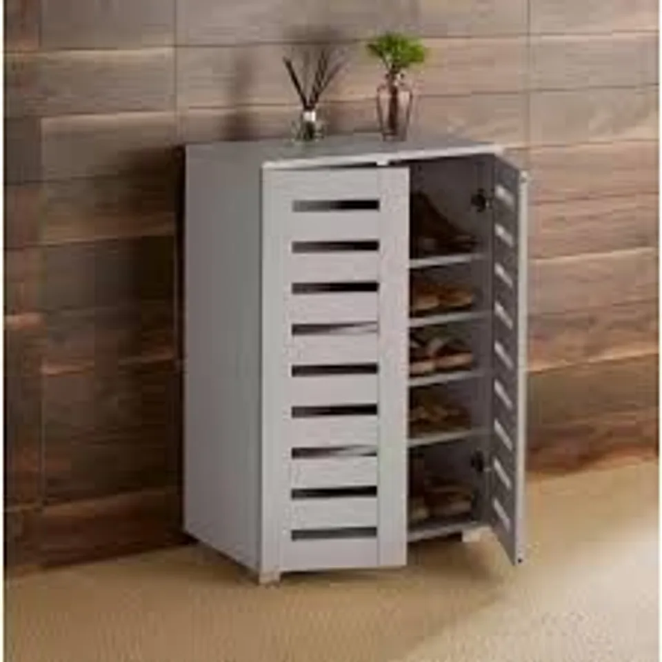 BOXED 10 PAIR SHOE STORAGE CABINET IN GREY - 1 BOX