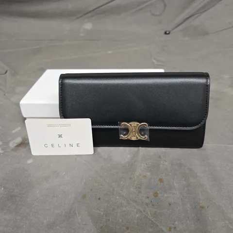 CELINE BLACK LEATHER WALLET/CARDHOLDER WITH GOLD LOGO CLASP
