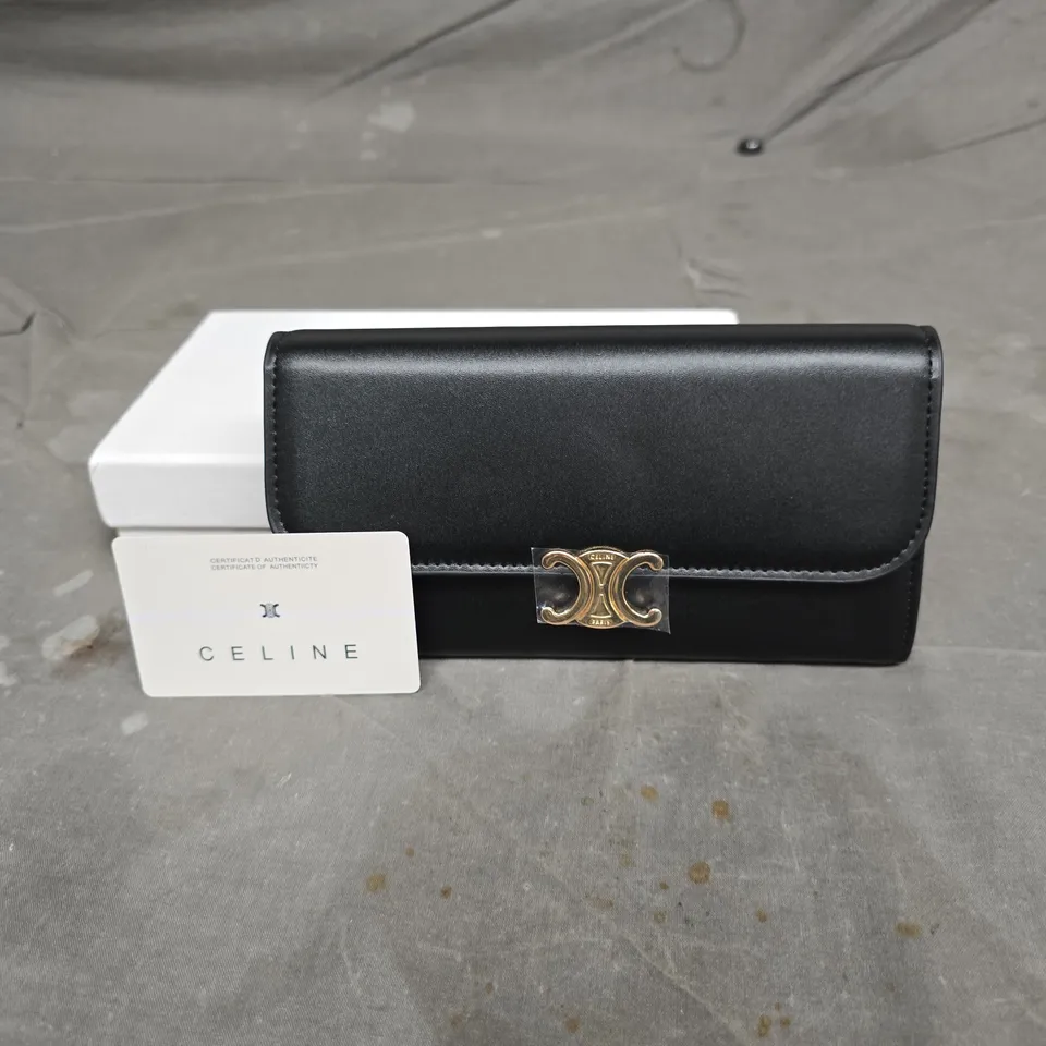 CELINE BLACK LEATHER WALLET/CARDHOLDER WITH GOLD LOGO CLASP