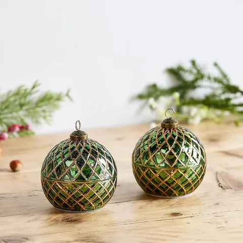 FESTIVE SET OF 2 WAX LED CANDLE IN GLASS DECORATIVE BALL