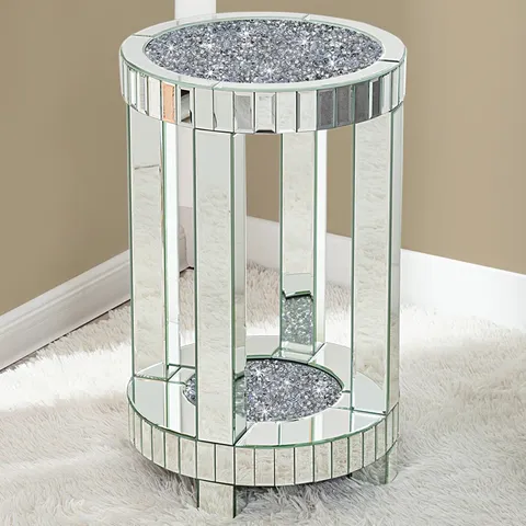BOXED SIBELL GLASS MIRRORED TOP SIDE TABLE WITH STORAGE (1 BOX)