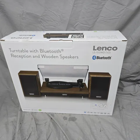 LENCO LS-100WD (V2) TURNTABLE WITH BLUETOOTH, WOODEN SPEAKERS – BOXED