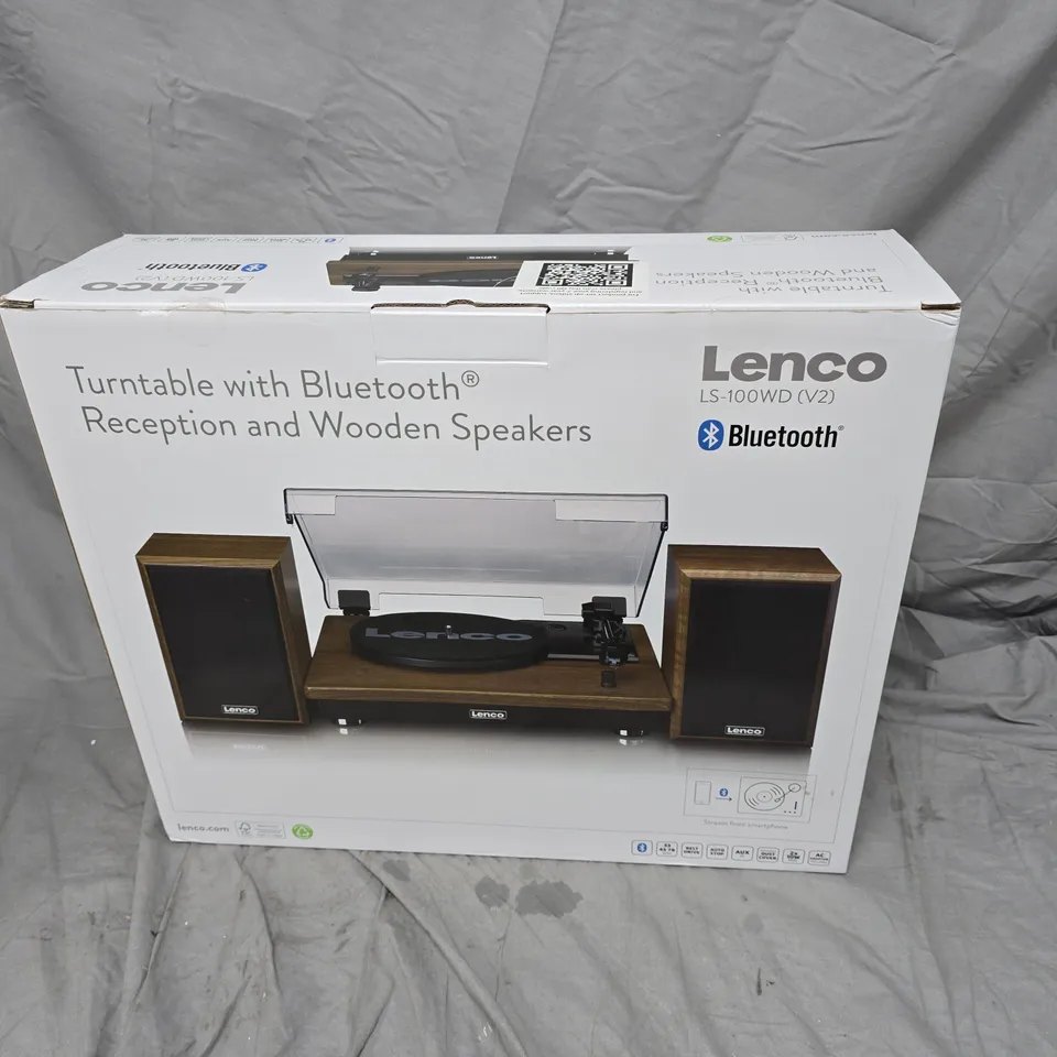 LENCO LS-100WD (V2) TURNTABLE WITH BLUETOOTH, WOODEN SPEAKERS – BOXED