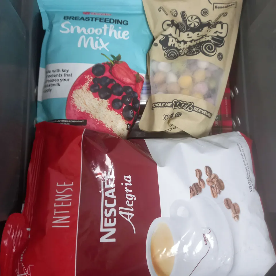 BOX OF APPROXIMATELY 10 ASSORTED COSMETIC ITEMS TO INCLUDE - NESCAFE ALGERIA, RED BULL, SMOOTHIE MIX ETX