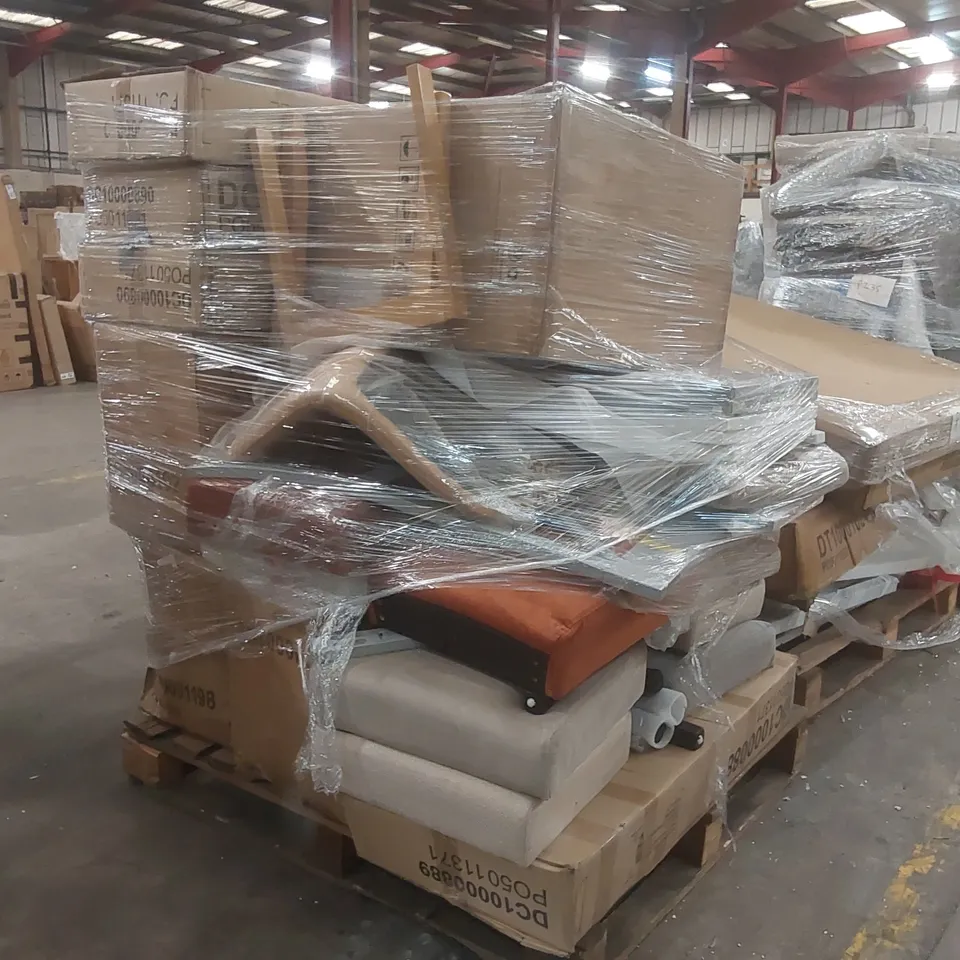 PALLET CONTAINING A LARGE QUANTITY OF ASSORTED DESIGNER FURNITURE PARTS INCLUDING: DINING CHAIR PARTS ECT
