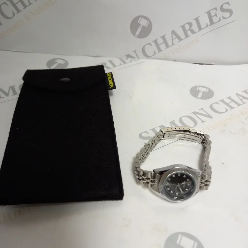 SEKONDA STAINLESS STEEL BLACK DIAL LADIES LINK WATCH 