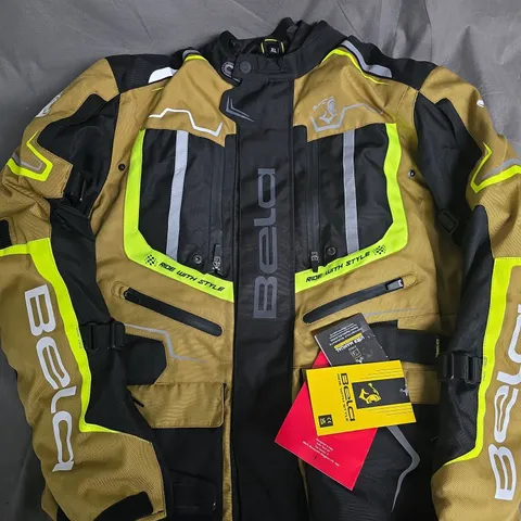 BELA MOTORCYCLE JACKET WITH HI-VIS PANELS – BEIGE/BLACK, UK XL (VERIFY BRAND)