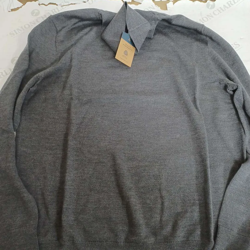CHARLES TYRWHITT GREY PURE MERINO ROLL NECK JUMPER - LARGE