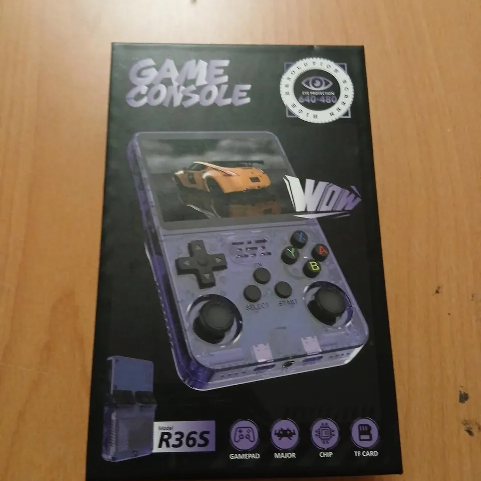 GAME CONSOLE R36S HANDHELD – PURPLE TRANSLUCENT CASE