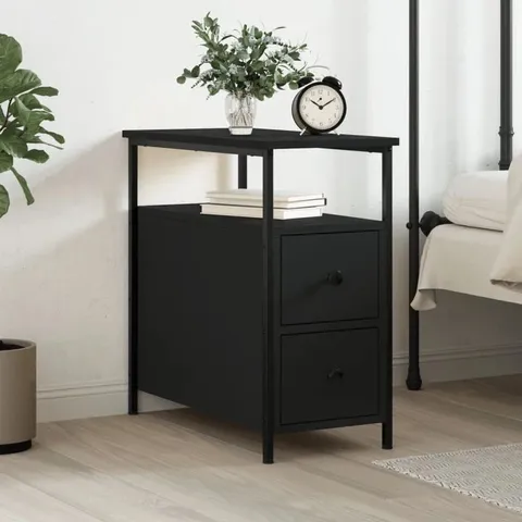 BOXED BOURKELANDS 2 DRAWER BEDSIDE TABLE - BLACK (1 BOX)