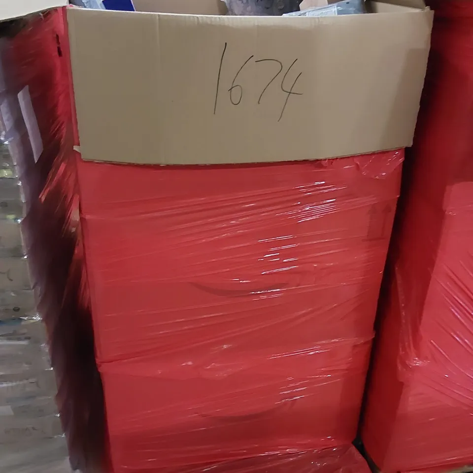 PALLET OF ASSORTED HOUSEHOLD ITEMS AND CONSUMER PRODUCTS. INCLUDES BOOKS, TRAVEL DUFFLE BAGS, DOG COAT JACKETS, NINTENDO SWITCH GAME CARD CASE ETC 