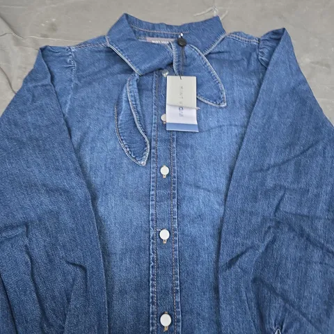 MINT VELVET DENIM SHIRT WITH NECK-TIE DETAIL – BLUE SIZE S
