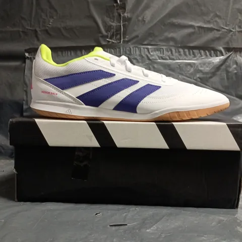 BOXED PAIR OF ADIDAS PREDATOR CLUB IN SALA TRAINERS IN WHITE/NAVY/LIME SIZE UK 11