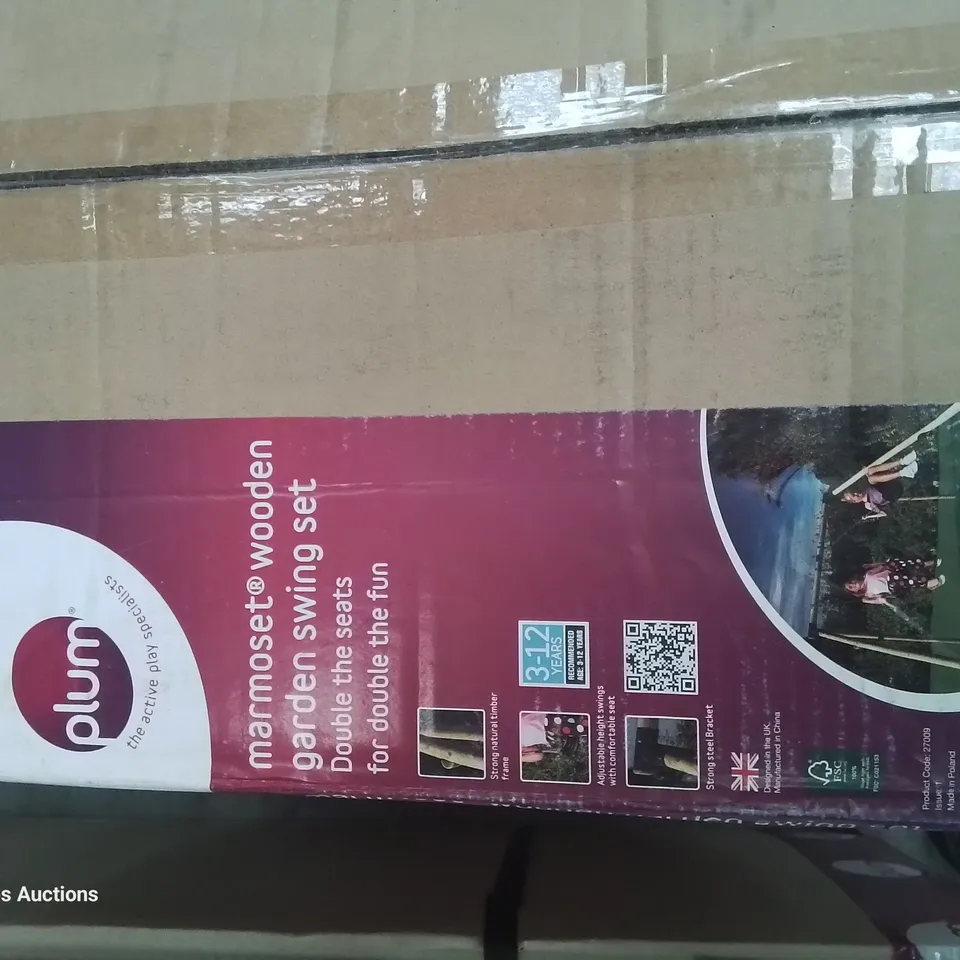 TWO BOXES OF PLUM MARMOSET WOODEN GARDEN SWING ACCESSORIES/FIXINGS