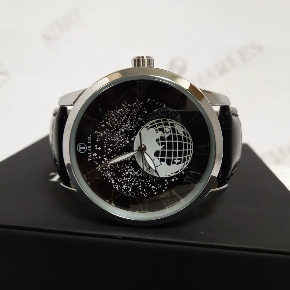 TALIS CO. AUTOMATIC ASTRO GLOBE DETAIL LEATHER STRAP WRISTWATCH RRP £699