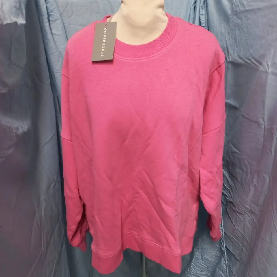 OLIVER BONAS PINK SLOUCHY SEAMED SWEATER IN PINK - UK 10