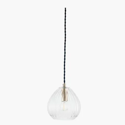 BOXED PACIFIC ELLA CLEAR RIBBED GLASS TEARDROP PENDANT
