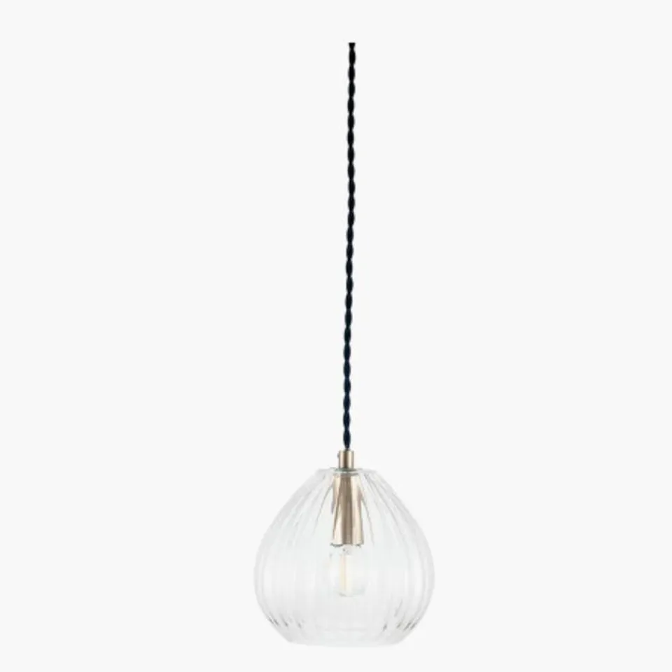 BOXED PACIFIC ELLA CLEAR RIBBED GLASS TEARDROP PENDANT