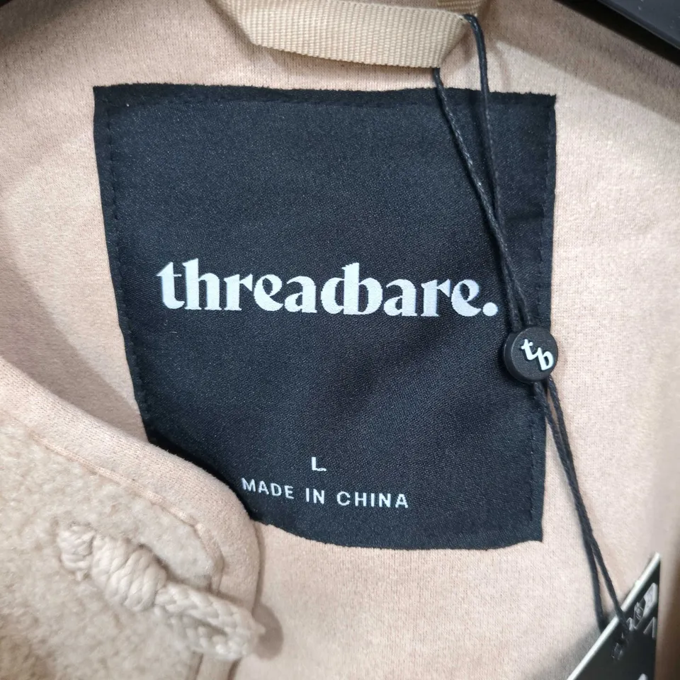 THREADBARE BEIGE TEDDY COAT – FAUX SHEARLING, SIZE L 