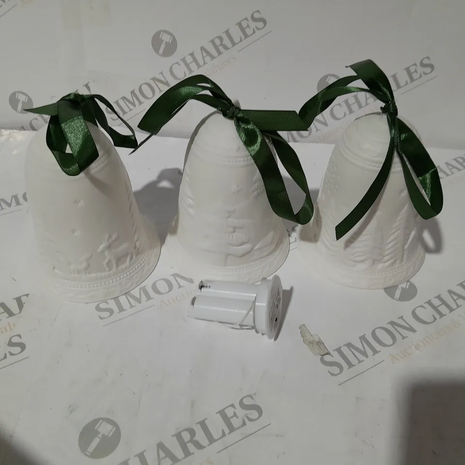 HOME REFLECTIONS SET OF 3 LIGHT UP PORCELAIN BELLS WOODLAND SCENE
