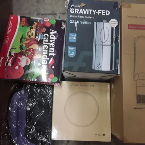 PALLET TO CONTAIN AN ASSORTMENT OF HOUSEHOLD ITEMS TO INCLUDE WATER FILTER, BLADELESS PURIFIER AND HEATER, LED CEILING LIGHT AND BAGS ECT