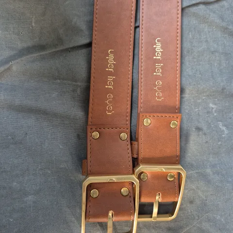 Leather belts (pair) with brass buckles – men's brown leather accessories 