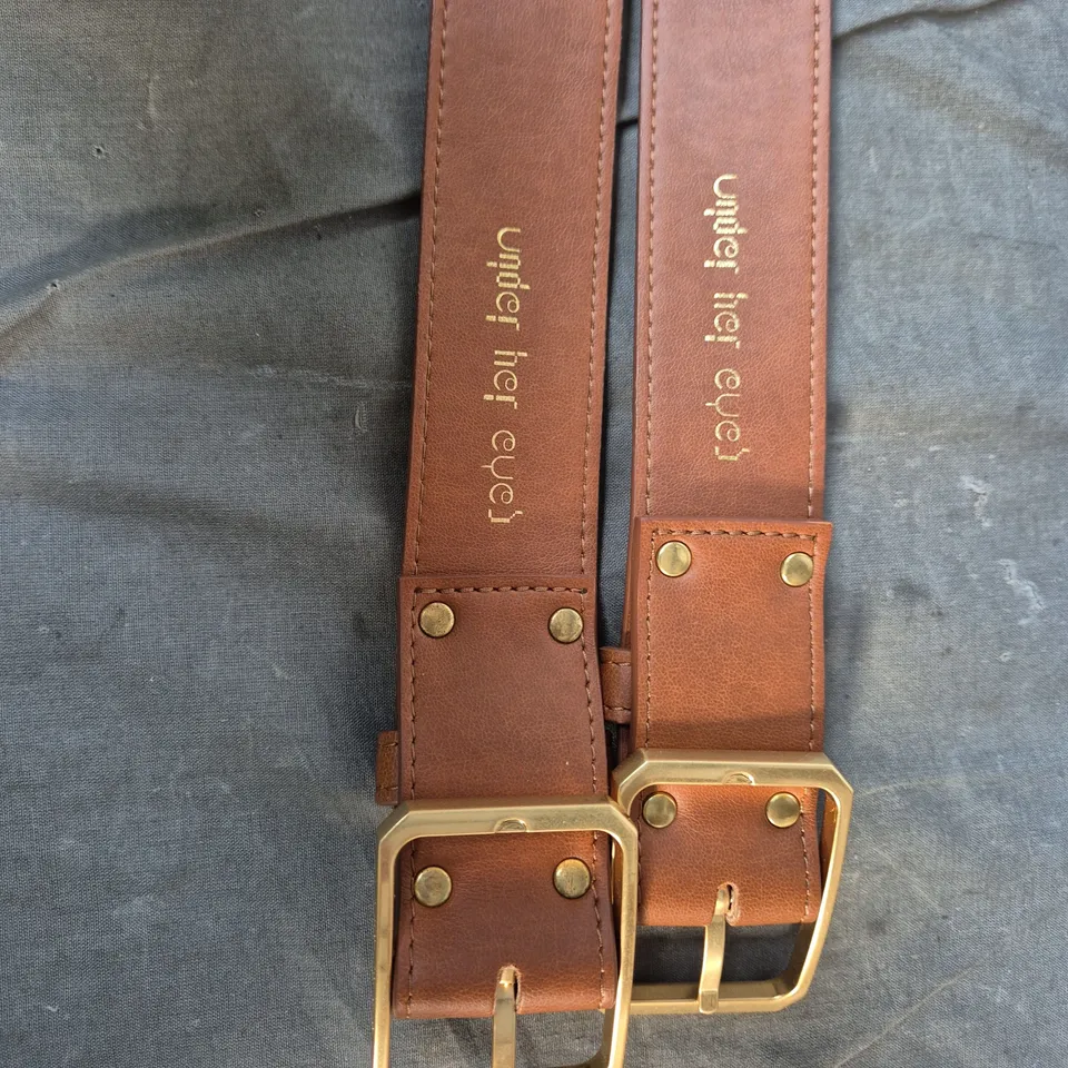 Leather belts (pair) with brass buckles – men's brown leather accessories 